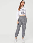 Elastic Waist Plaid Pants