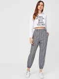 Elastic Waist Plaid Pants