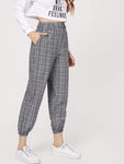 Elastic Waist Plaid Pants