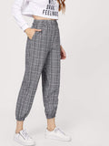 Elastic Waist Plaid Pants