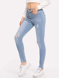 Knee Rips Raw Hem Skinny Jeans