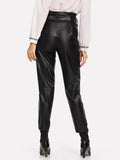 Solid Belted Pu Pants