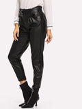 Solid Belted Pu Pants