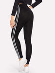 Striped Tape Side Elastic Waist Leggings