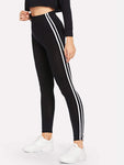 Striped Tape Side Elastic Waist Leggings