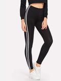 Striped Tape Side Elastic Waist Leggings