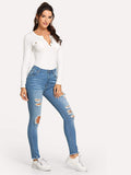 Raw Hem Ripped Jeans