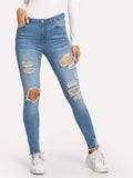Raw Hem Ripped Jeans