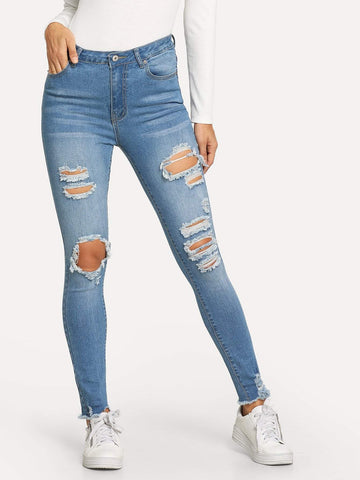 Raw Hem Ripped Jeans
