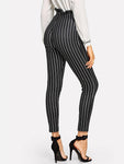 Frill Trim Bow Tie Waist Striped Pants