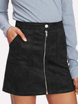 Zip Front PU Skirt