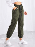 Pocket Side Drawstring Waist Pants