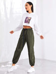 Pocket Side Drawstring Waist Pants