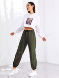 Pocket Side Drawstring Waist Pants