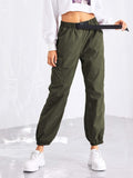 Pocket Side Drawstring Waist Pants