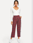 Plaid Letter Print Tape Side Pants