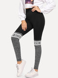 Cut And Sew Letter Print Leggings