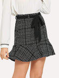 Flounce Hem Tweed Skirt