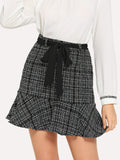 Flounce Hem Tweed Skirt