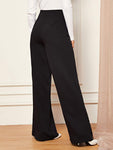 Snap Button Front Wide Leg Pants