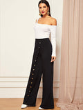 Snap Button Front Wide Leg Pants