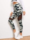 Mesh Insert Camo Print Leggings