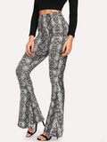 Snake Pattern Flare Leg Pants