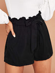 Tie Front Ruffle Waist Paperbag Shorts