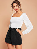 Tie Front Ruffle Waist Paperbag Shorts