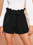 Tie Front Ruffle Waist Paperbag Shorts