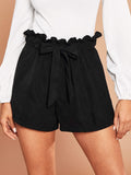 Tie Front Ruffle Waist Paperbag Shorts