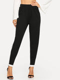 Contrast Trim Split Hem Pants