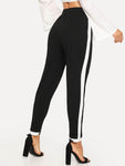 Contrast Trim Split Hem Pants