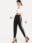 Contrast Trim Split Hem Pants