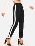 Contrast Trim Split Hem Pants