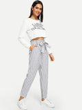 Vertical Striped Frill Belted Pants