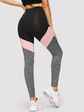 Wide Waistband Marled Knit Colorblock Leggings