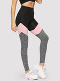 Wide Waistband Marled Knit Colorblock Leggings