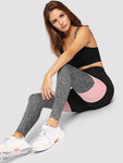 Wide Waistband Marled Knit Colorblock Leggings