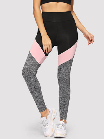 Wide Waistband Marled Knit Colorblock Leggings