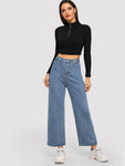 Button Wide-leg Jeans