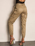 Joyfunear Pocket Side Elastic Hem Belted Utility Pants