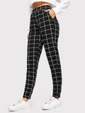 Wide Waist Slant Pocket Grid Pants