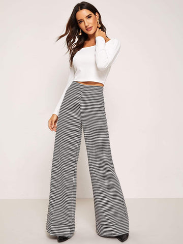 Zip Up Plaid Wide Leg Pants