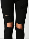 Knee Rips Button Fly Skinny Jeans