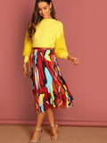 Graphic Print Pleated Skirt