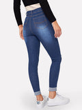 Solid Ripped Skinny Jeans