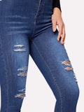 Solid Ripped Skinny Jeans