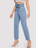 Paperbag Waist Slant Pocket Self Belted Jeans