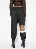 Mesh Contrast Letter Print Utility Pants